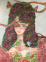 Lady wearing flower headdress surrounded by birds and butterflies
